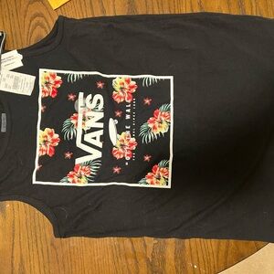 Vans Black Tank Top with Red and Yellow Floral Design